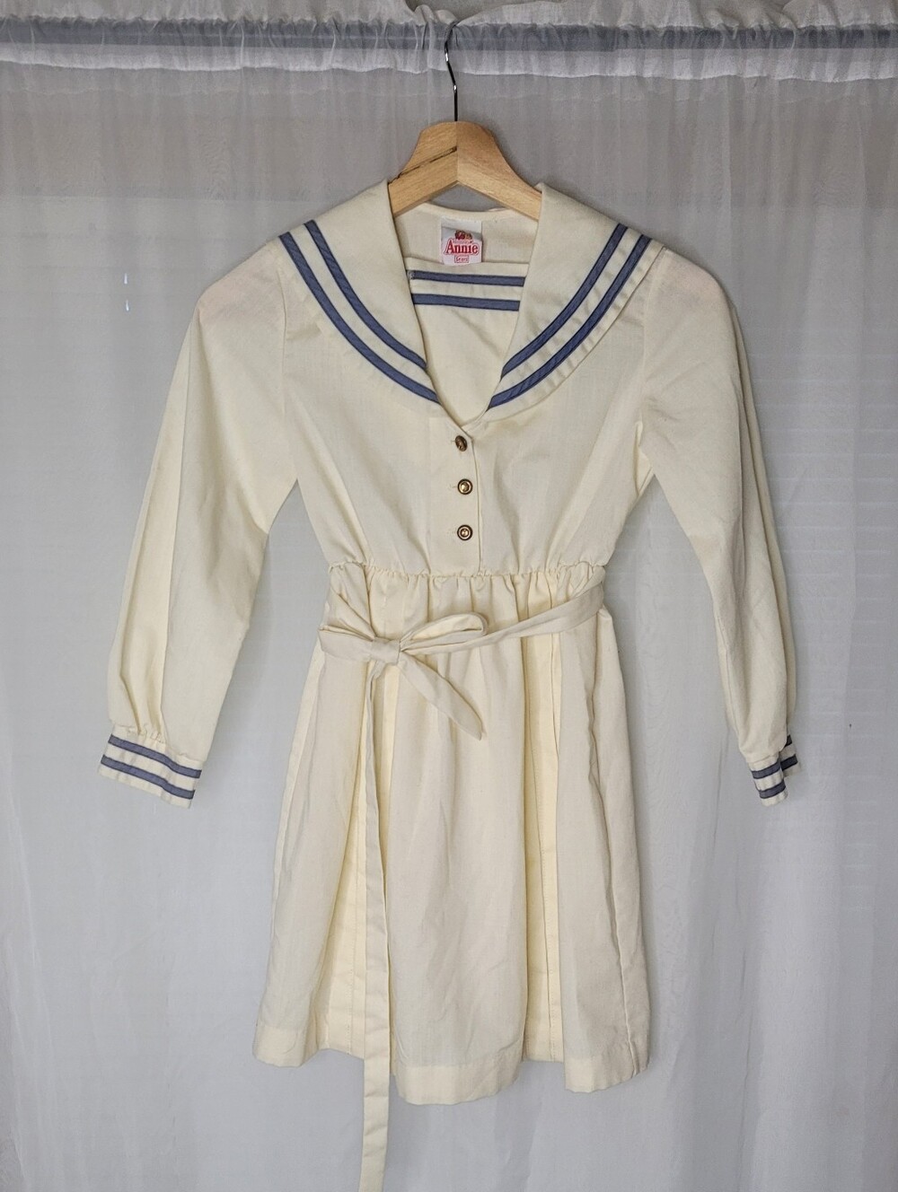 Vintage Kids Sailor Dress Elastic Waist Size 6/7 Cream